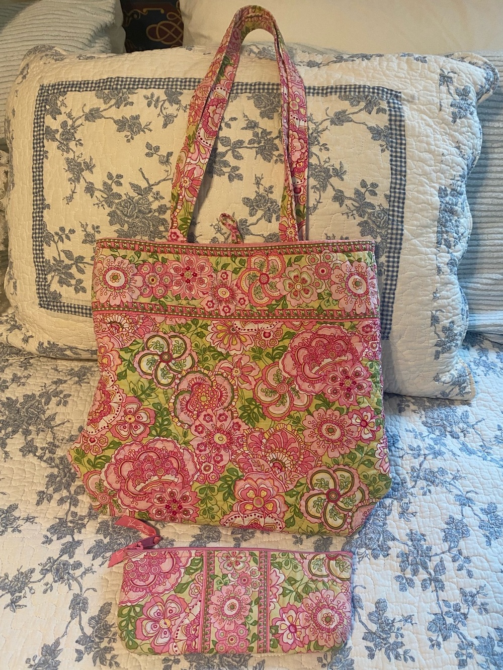 Vera Bradley Vintage Petal Pink Classic Tote Bag and Pencil Pouch